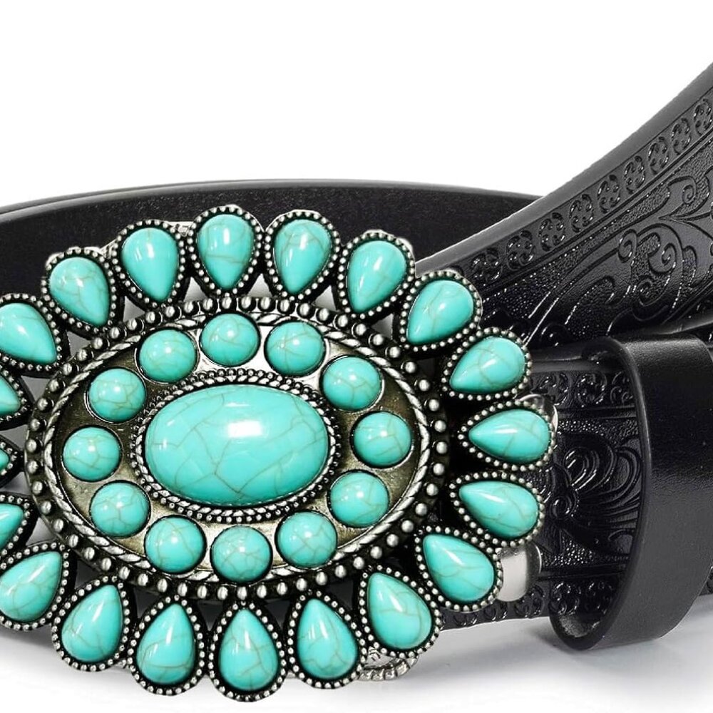 Adjustable Vintage Western-Belts For Women Men Engraved Buckle-Belts Cowboy-Cowg